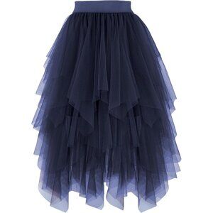 Tulle  Navy Blue for Women High Waist Elastic Midi Skirt Mesh Tutu Skirt